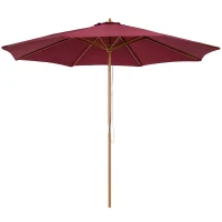 Outsunny 10' x 8' Bamboo Wooden Round Market Patio Sun Umbrella Garden Parasol Outdoor Sunshade Canopy, Wine Red(m-2)