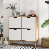 HOMCOM Shoe Storage Cabinet with 4 Flip Drawers and Adjustable Shelf, Shoe Cabinet for 8-16 Pairs of Shoes, Natural(m-8)