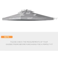Outsunny Gazebo Replacement Canopy for Model 01 -0153, 2-Tier Top Cover for 9.84' x 9.84' Gazebo, Gray (TOP ONLY)(m-3)