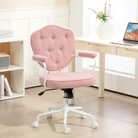 HOMCOM Cute Office Chair, Desk Chair with Button Tufted Teddy Bear Fleece, Swivel Computer Vanity Chair, Pink(m-10)