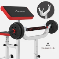 Soozier 265 LBS Preacher Curl Bench for Strength Training, Adjustable Seated Arm Isolated Barbell Dumbbell Bicep Station, White(m-6)