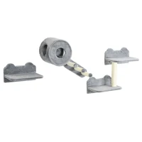 PawHut Cat Wall Shelves, 4 Pcs Cat Wall Furniture, Gray(m-10)