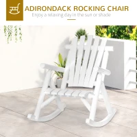 Outsunny Outdoor Wooden Rocking Chair, Single-Person Rustic Adirondack Rocker with Slatted Seat, High Backrest, Armrests for Patio, Garden and Porch, White(m-4)