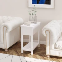HOMCOM Flip Top End Table, Side Table with Storage Shelf and Cable Management, Narrow Nightstand for Living Room, Bedroom, White(m-4)