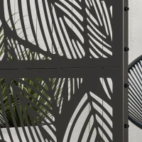 Outsunny 6.5' Decorative Outdoor Divider, Metal Privacy Screen with Stand, Leaf Motif, Black(m-9)
