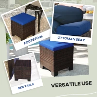Outsunny 2 Piece Wicker Outdoor Ottomans with Cushions, Rattan Ottoman Footrest and Side Table for Patio, Yard, Poolside, Dark Blue(m-7)