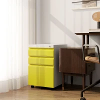 Vinsetto 3 Drawer Filing Cabinet, Lockable Office Storage Cabinet on Wheels for Legal, Letter, A4 Files, Yellow(m-1)