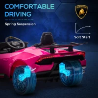 Qaba 12V Lamborghini Huracan Licensed Kids Electric Car with Parent Remote Control, Spring Suspension, Transport Wheel, Pink(m-7)