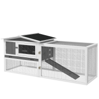 PawHut Rabbit Hutch 2-Story Bunny Cage, Guinea Pig Cage Indoor Outdoor, Small Animal House with Slide Out Tray, for Rabbits, Chickens, Ducks, 61.5" x 23" x 27", Light Gray
