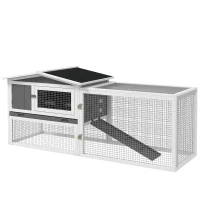 PawHut Rabbit Hutch 2-Story Bunny Cage, Guinea Pig Cage Indoor Outdoor, Small Animal House with Slide Out Tray, for Rabbits, Chickens, Ducks, 61.5" x 23" x 27", Light Gray(m-1)