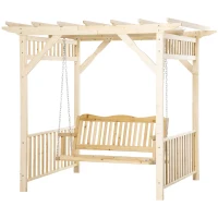 Outsunny Patio Swing Chair with Pergola, 2-Person Wooden Gazebo Swing Bench Sun Shelter for Garden, Poolside, Backyard, Deck(m-11)
