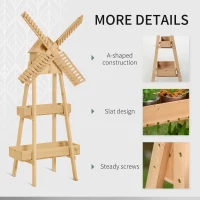 Outsunny Outdoor Plant Stand, 2 Tier Wood Flower Stand with Windmill, Garden Decor Plant Shelf with Built-in Mini Bird House, Great for Indoor/Outdoor(m-5)