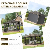 Outsunny 10' x 12' Deluxe Hardtop Gazebo with Metal Roof, Aluminum Frame Patio Gazebo Garden Sun Shelter Outdoor Pavilion with Curtains and Netting, Grey(m-5)