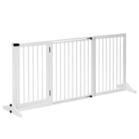 PawHut Freestanding Length Adjustable Wooden Pet Gate with Lockable Door 3 Panels, White(m-2)