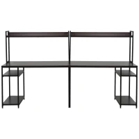 HOMCOM 94.5in Industrial Double Computer Desk with Hutch and Storage Shelves, Extra Long Two Person Home Office Desk, Writing Table Workstation for 2 People with CPU Stand, Brown Wood Grain(m-11)