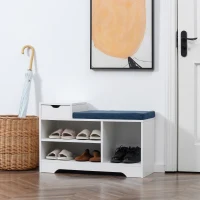 HOMCOM Shoe Bench with Storage, Modern Upholstered Entryway Bench with Open Shelves and Drawer for Living Room, Hallway, White(m-1)