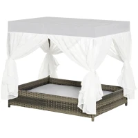 PawHut Wicker Dog House for Indoor Outdoor, Elevated Pet Sofa, Rattan Cat Bed for Garden Patio, Weatherability Roof for Medium-Sized Dogs, Grey(m-11)