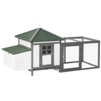 PawHut 77" Wooden Chicken Coop with Nesting Box, Cute Outdoor Hen House with Removable Tray, Ramp Run, for Garden Backyard, Gray(m-11)