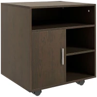 HOMCOM Mobile Printer Stand, Printer Cart with Storage Cupboard, 3 Open Shelves and 4 Rolling Wheels for Home Office, Coffee(m-2)