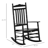 Outsunny Traditional Wooden High-Back Rocking Chair for Porch, Indoor/Outdoor, Black(m-3)
