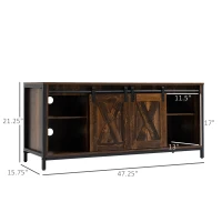 HOMCOM Industrial TV Stand for TVs up to 60", TV Console with Storage and 2 Sliding Barn Doors, Freestanding Entertainment Unit for Living Room, Bedroom, Brown(m-3)