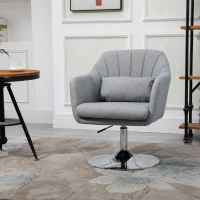HOMCOM Leisure Chair with Metal Base, Modern Swivel Linen Midback Sofa Chair with Lumbar Support, for Living Room Bedroom Office, Grey(m-8)