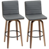 HOMCOM 28" Swivel Bar Set of 2 Height Bar Stools, Armless Upholstered Barstools Chairs with Soft Padding Seat and Wood Legs, Grey(m-2)