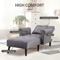 HOMCOM 2-In-1 Chaise Lounge Indoor with Rolled Armrest, Nailhead Trim and Button Tufting, Adjustable Velvet Fabric Upholstered Sofa for Bedroom and Living Room, Grey(m-6)
