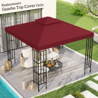 Outsunny 10' x 10' Square 2-Tier Gazebo Canopy Replacement Top Cover Outdoor Garden Sun Shade, Wine Red