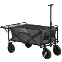 Outsunny Foldable Wagon Garden Carts with Wheels and Side Table, Gray(m-1)