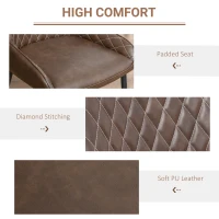 HOMCOM Retro Dining Chair Set of 2, PU Leather Upholstered Side Chairs for Kitchen Living Room with Metal Legs, Brown(m-5)