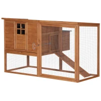 PawHut 66" Chicken Coop Wooden Hen House Rabbit Hutch Poultry Cage Pen Backyard with Nesting Box and Outdoor Run(m-2)