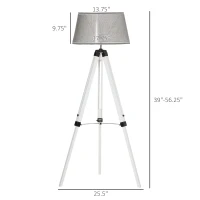HOMCOM Tripod Floor Lamp, Adjustable Height Wooden Standing Lamp with E26 Lamp Base for Living Room, Bedroom, White and Grey(m-3)