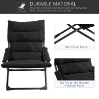 Outsunny Folding Lounge Chair, Mesh Fabric Lounger with Thick Padded Cushion and Armrest, Camping Beach Chair for Poolside, Deck, Backyard, Black(m-5)
