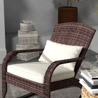 Outsunny Adirondack Chair, Outdoor Wicker Rocking Chair with High Back, Seat Cushion, and Pillow for Porch, Balcony, Cream White(m-8)