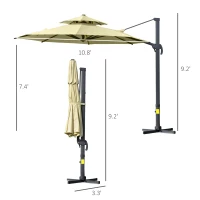 Outsunny 11ft Outdoor Cantilever Umbrella Rotatable Sun Shade Aluminum Market Umbrella with Adjustable Angle & Double-top Canopy for Backyard, Poolside, Lawn and Garden Beige(m-3)