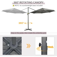 Outsunny 9.6' Cantilever Patio Umbrella Outdoor Hanging Offset Umbrella, Cross Base, 360° Rotation Aluminum Poles, Grey(m-4)