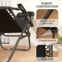 Outsunny Zero Gravity Lounge Chair Set, 2 Pieces Reclining Folding Outdoor Lounge Chairs with Headrest Side Tray, Black(m-7)