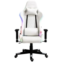 Vinsetto High Back Gaming Chair with RGB LED Lights, Adjustable Arms, and Lumbar Support, Racing Office Computer Chair with Head Pillow, White / Black(m-11)