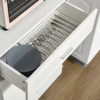 HOMCOM 72" Kitchen Buffet with Hutch, Freestanding Pantry Cabinet with Utility Drawer, 2 Door Cabinets, Adjustable Shelves and Countertop, White Wood Grain(m-8)