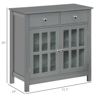 HOMCOM Sideboard Buffet Cabinet, Accent Kitchen Cabinet with Glass Doors, Adjustable Shelf and 2 Drawers for Kitchen, Gray(m-3)