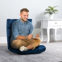 HOMCOM 13-Position Floor Folding Gaming Lazy Floor Sofa Chair Lounge Adjustable Sleeper Bed Couch Recliner, Blue(m-1)