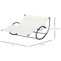 Outsunny Double Chaise Lounger Garden Rocker Sun Bed Outdoor Hammock Chair Texteline with Pillow Cream White(m-3)