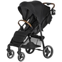 Qaba Lightweight Baby Stroller with One-Click Fold, Toddler Travel Stroller with Adjustable Backrest Footrest, Compact Stroller with All Wheel Suspension, Sun Canopy, Black(m-11)