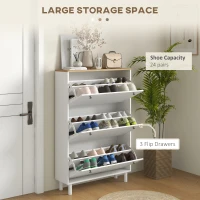 HOMCOM Shoe Storage with 3 Flip Drawers and Adjustable Shelves, Entryway Shoe Storage Cabinet for 24 Pairs of Shoes, White(m-4)