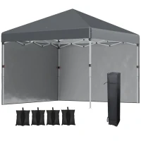 Outsunny 10' x 10' Pop Up Canopy with Sidewalls, Roller Bag, Height Adjustable Instant Tent for Outdoor, Garden, Patio, Dark Grey(m-11)
