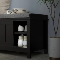HOMCOM Modern Shoe Storage Bench, Entry Way Bench with Cushion, 2 Sliding Doors, Storage Ottoman Bench, Holds 10 Pairs, Black(m-9)