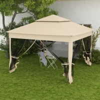 Outsunny Outdoor Patio Pop Up Canopy Gazebo Shelter with Zipper Netting, Carry Bag, 11' x 11', Beige(m-2)