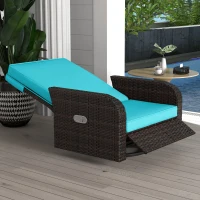Outsunny Wicker Swivel Chair w/ Cushion, Patio Recliner Chair, Turquoise(m-9)