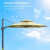 Outsunny 11ft Outdoor Cantilever Umbrella Rotatable Sun Shade Aluminum Market Umbrella with Adjustable Angle & Double-top Canopy for Backyard, Poolside, Lawn and Garden Beige(m-6)